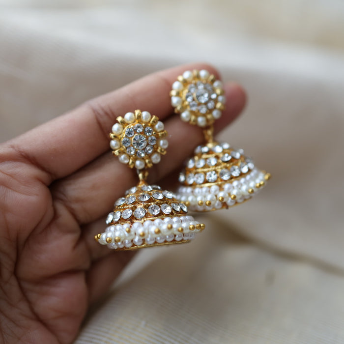 Antique white kemp stone jumka earrings AJ533-1