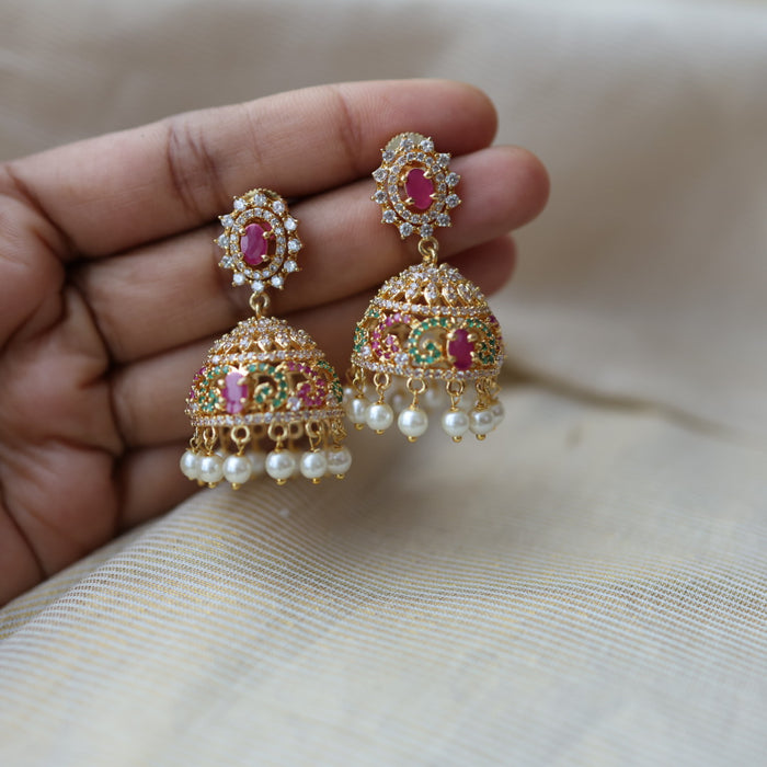 Heritage gold plated multi stone jumka earrings  HJ445
