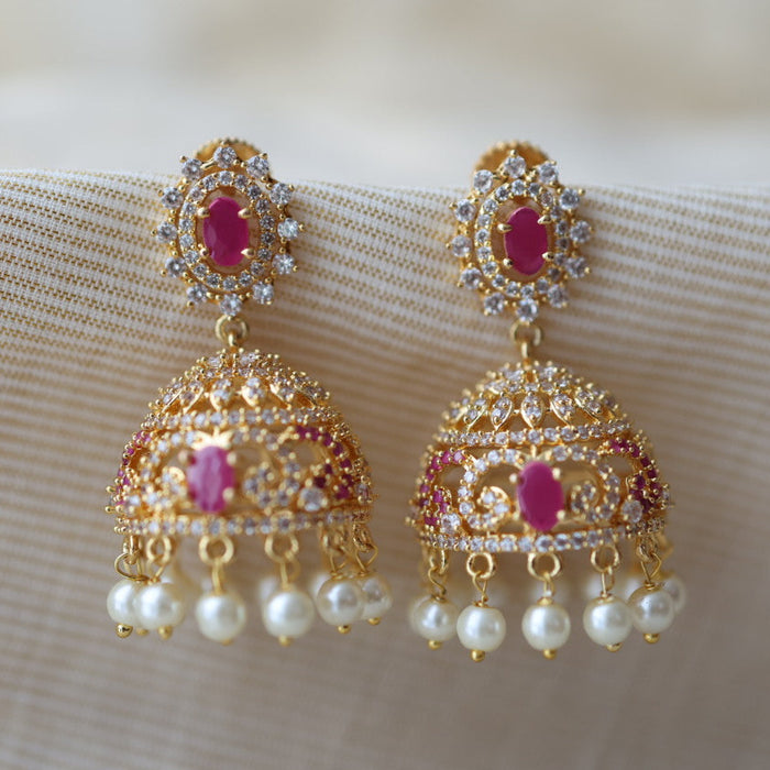 Heritage gold plated ruby white stone jumka earrings HJ112