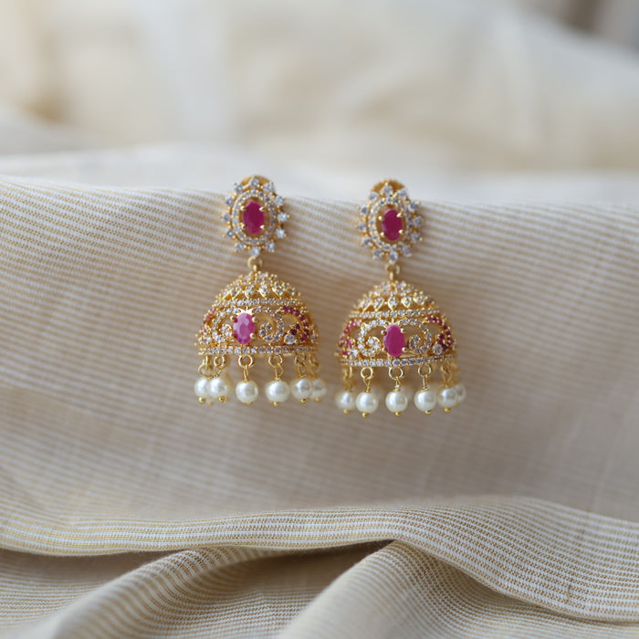 Heritage gold plated ruby white stone jumka earrings HJ112