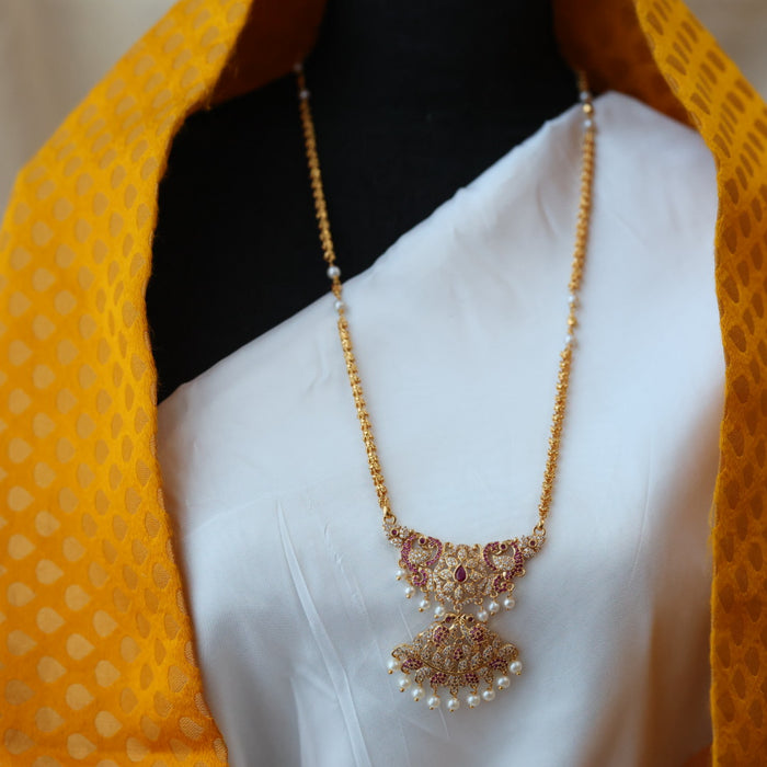 Heritage gold plated padakam pearl long necklace HP0279