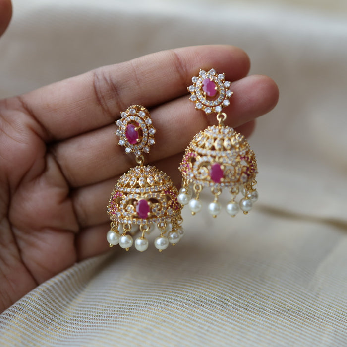 Heritage gold plated ruby white stone jumka earrings HJ112