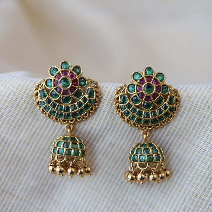 Antique gold green stone jumka earrings AJJ16526