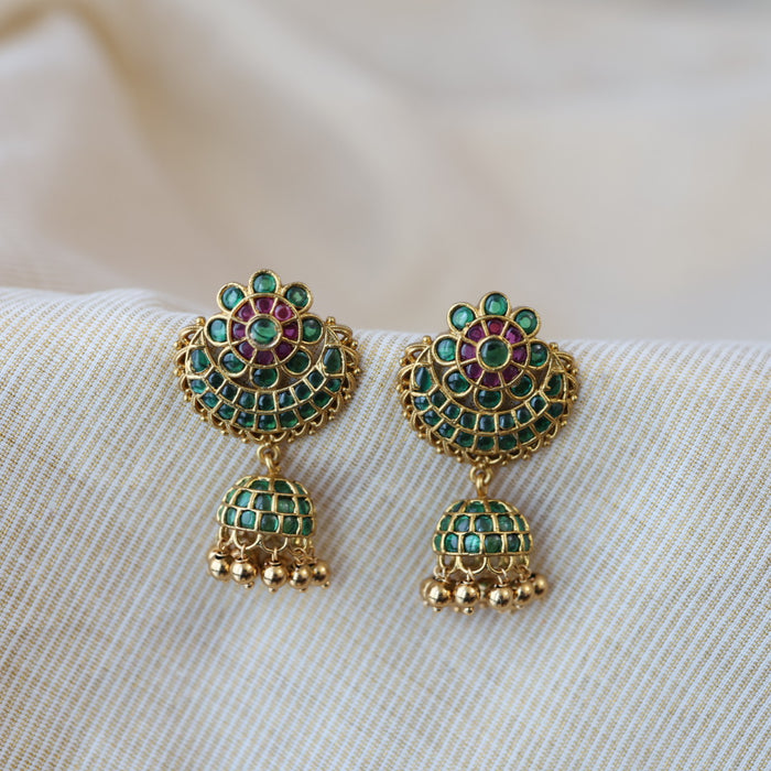 Antique gold green stone jumka earrings AJJ16526