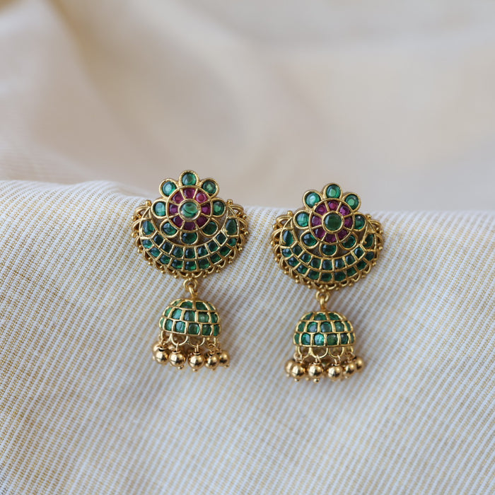 Antique gold green stone jumka earrings AJJ16526