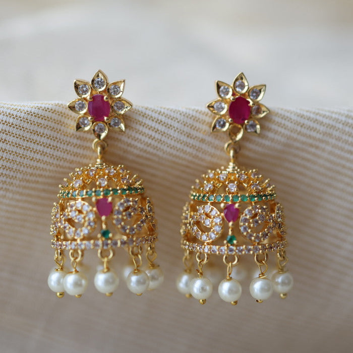 Heritage gold plated multi stone jumka earrings  HJ72