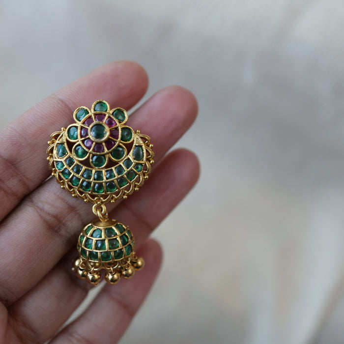 Antique gold green stone jumka earrings AJJ16526