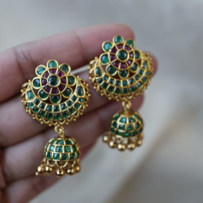 Antique gold green stone jumka earrings AJJ16526