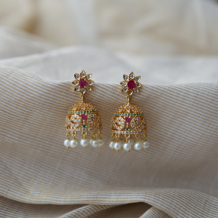 Heritage gold plated multi stone jumka earrings  HJ72
