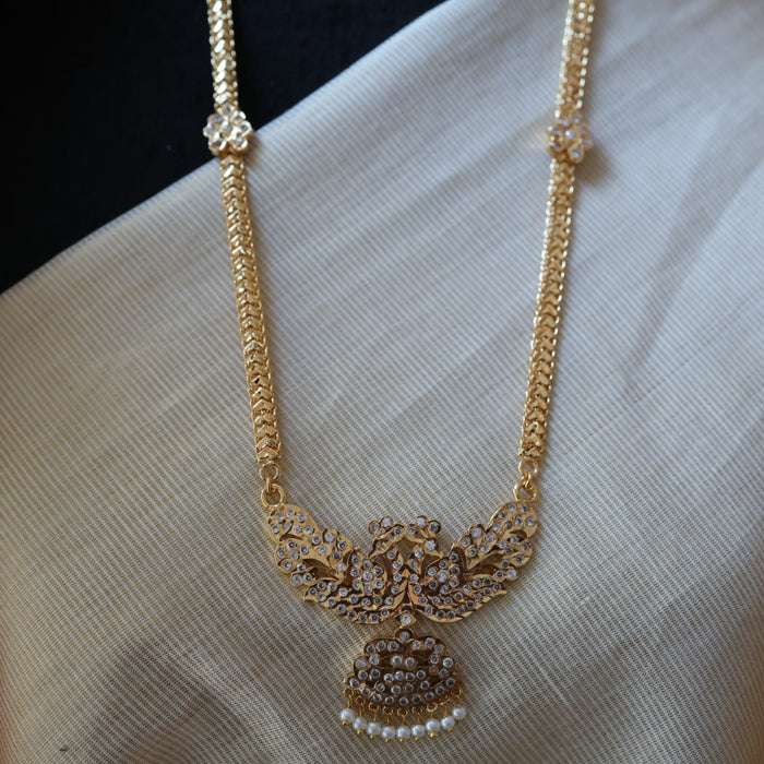 Heritage gold plated white stone pdakam short necklace HP216