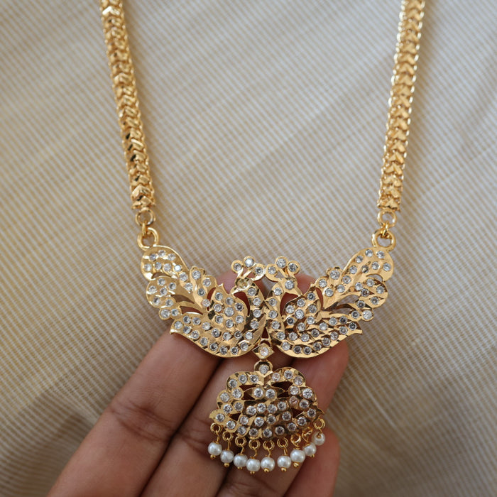Heritage gold plated white stone pdakam short necklace HP216
