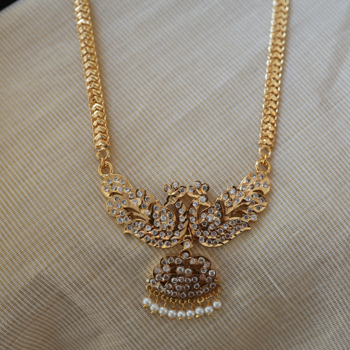 Heritage gold plated white stone pdakam short necklace HP216