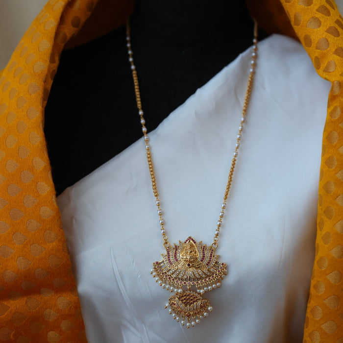 Heritage gold plated padakam pearl long necklace HP02762