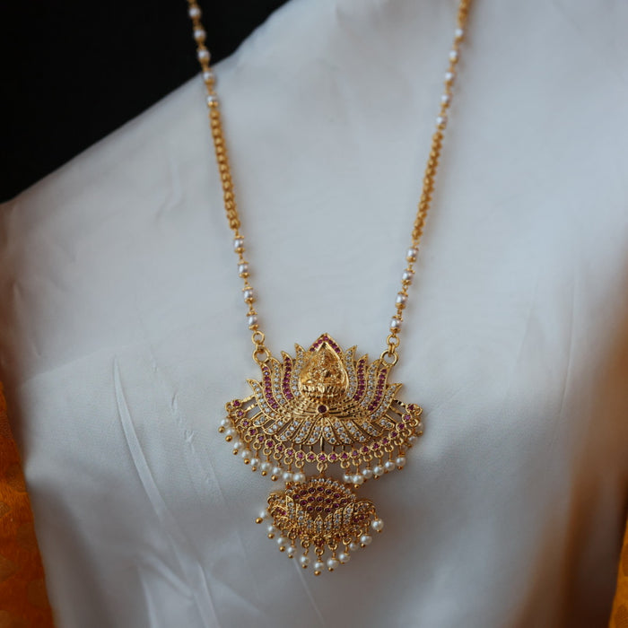 Heritage gold plated padakam pearl long necklace HP02762