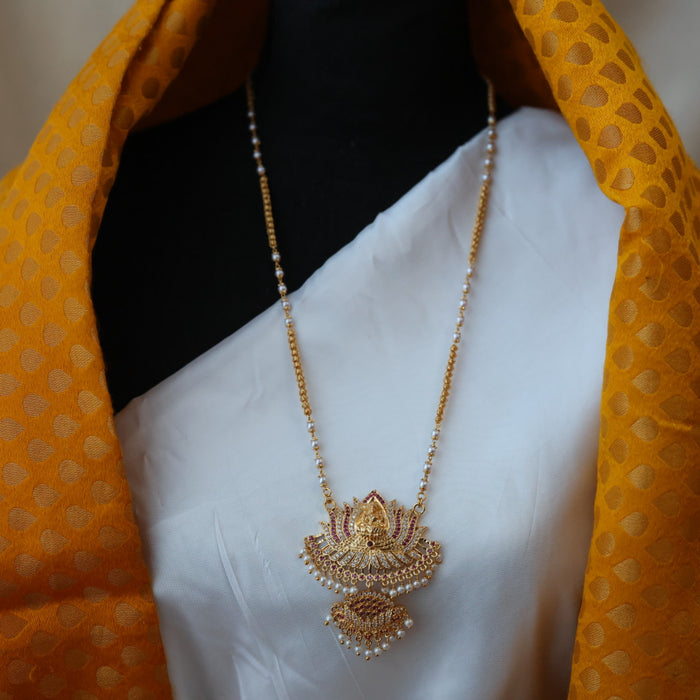 Heritage gold plated padakam pearl long necklace HP02762