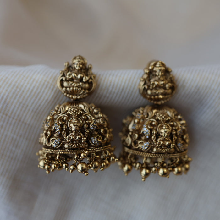 Antique gold temple design jumka earrings AJJ685