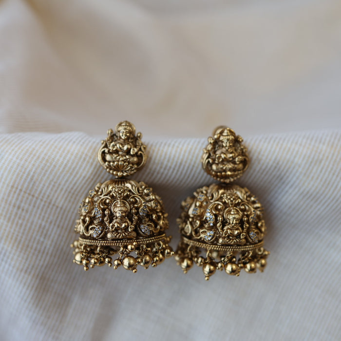 Antique gold temple design jumka earrings AJJ685