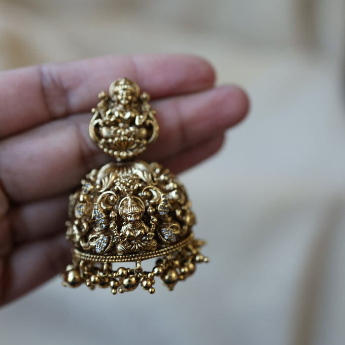 Antique gold temple design jumka earrings AJJ685