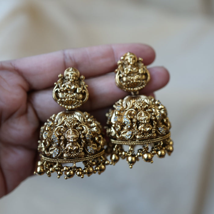 Antique gold temple design jumka earrings AJJ685