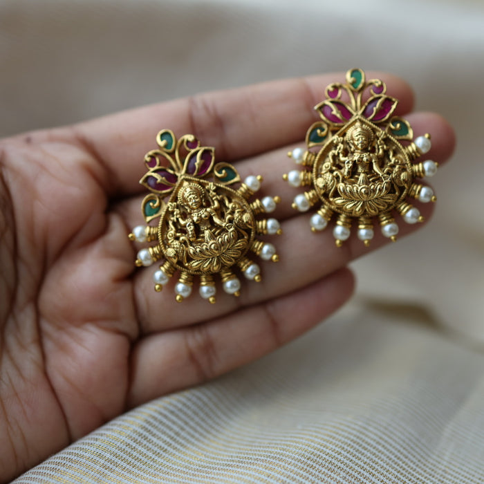 Antique gold plated ruby white stone studd earrings AS566