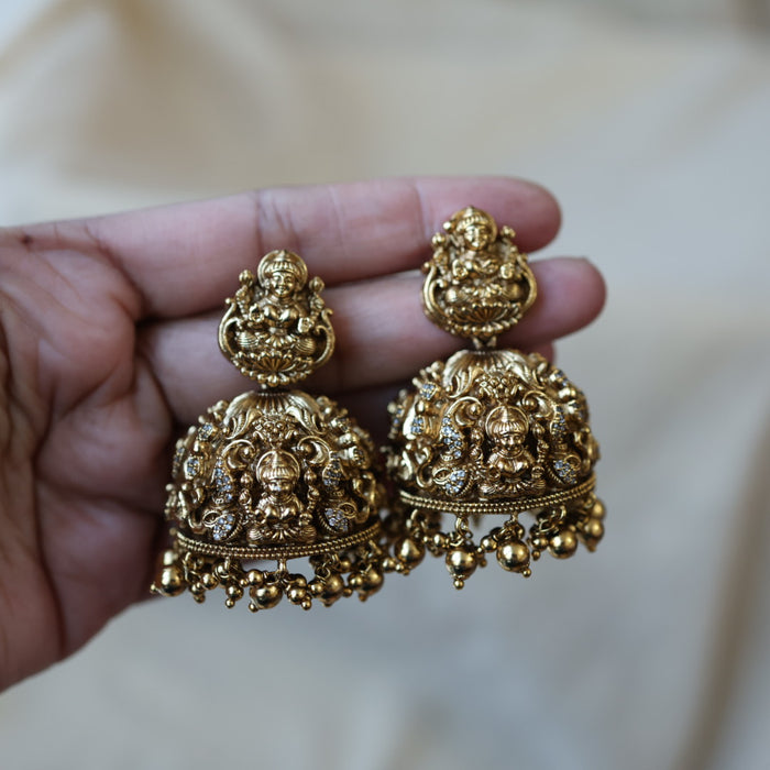 Antique gold temple design jumka earrings AJJ685