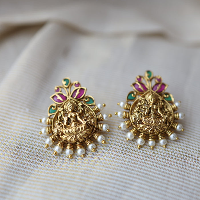 Antique gold plated ruby white stone studd earrings AS566