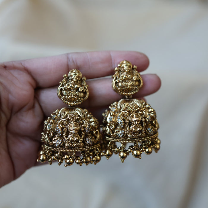 Antique gold temple design jumka earrings AJJ685