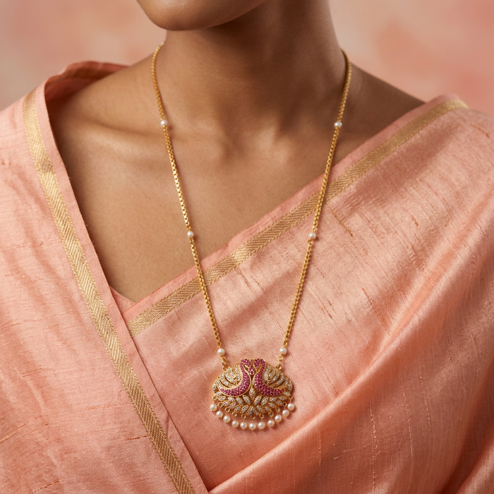 Heritage gold plated padakam pearl long necklace HP0273
