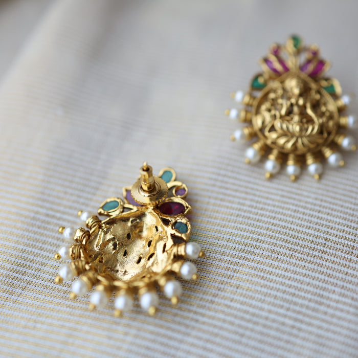 Antique gold plated ruby white stone studd earrings AS566