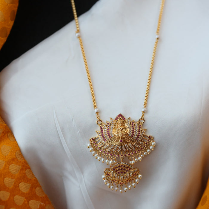 Heritage gold plated padakam pearl long necklace HP022