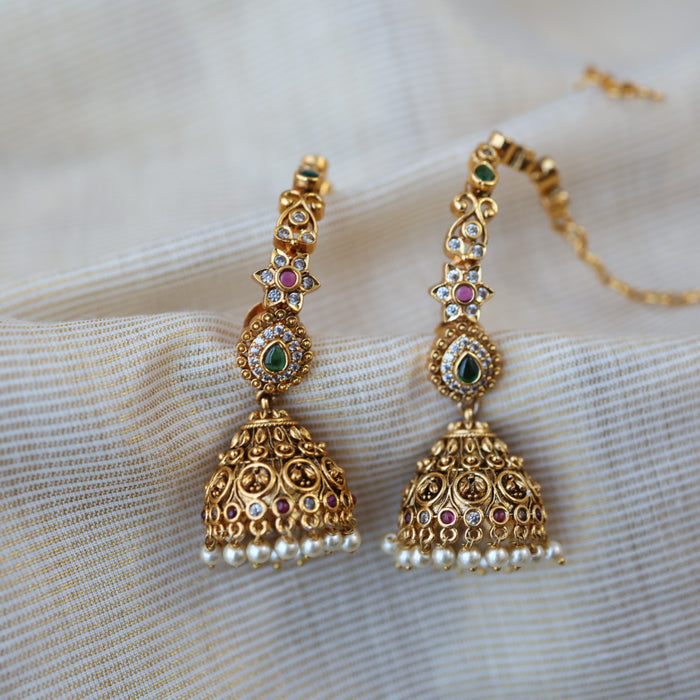 Antique gold ruby green stone jumka earrings AJJ1899