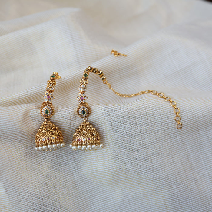 Antique gold ruby green stone jumka earrings AJJ1899