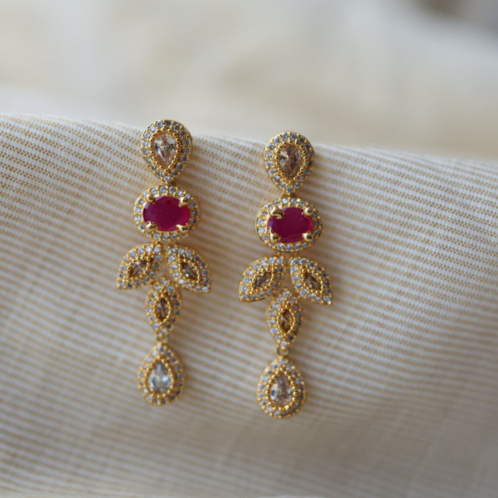 Heritage gold plated ruby white stone studd earrings HS121