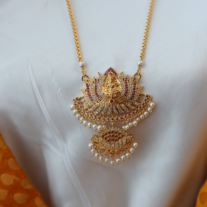 Heritage gold plated padakam pearl long necklace HP022