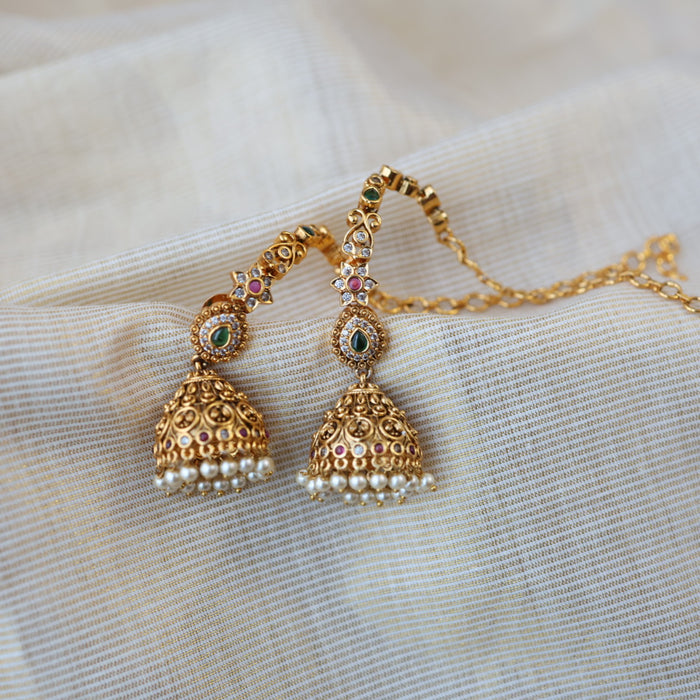 Antique gold ruby green stone jumka earrings AJJ1899