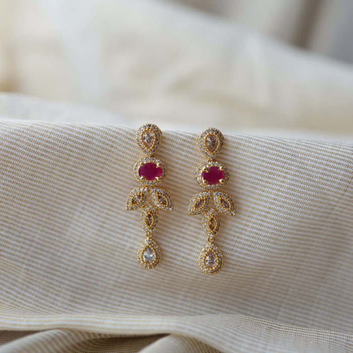 Heritage gold plated ruby white stone studd earrings HS121