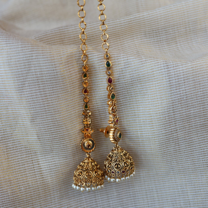 Antique gold ruby green stone jumka earrings AJJ1899
