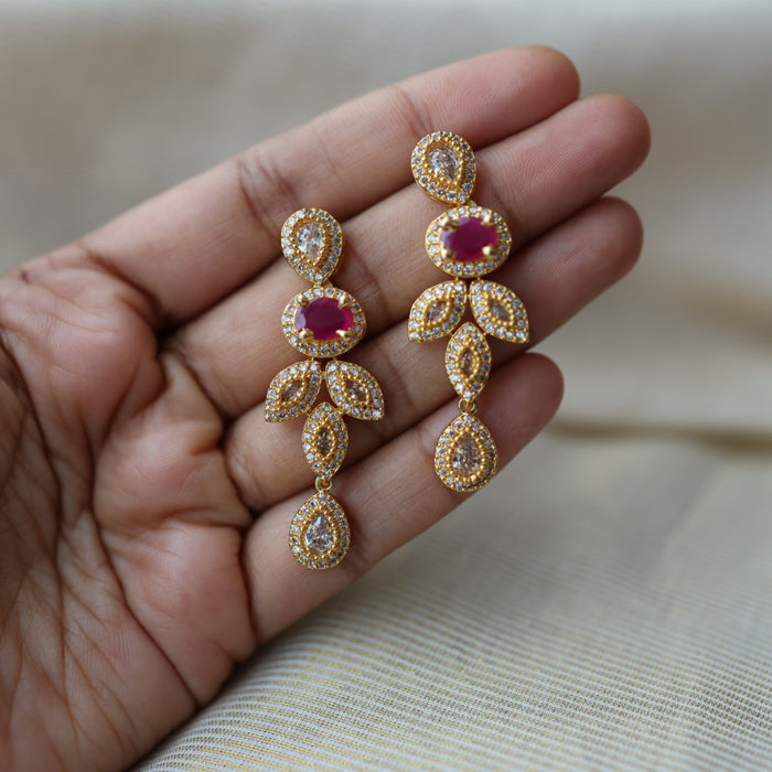 Heritage gold plated ruby white stone studd earrings HS121