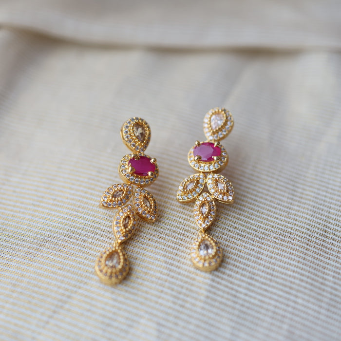 Heritage gold plated ruby white stone studd earrings HS121