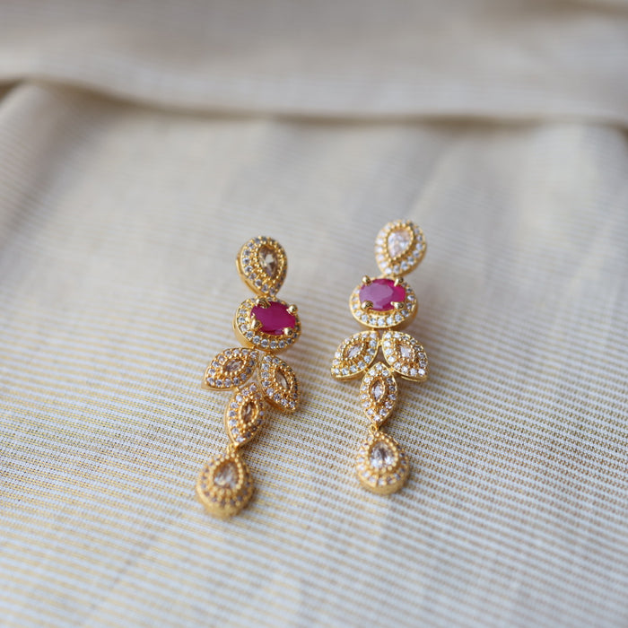 Heritage gold plated ruby white stone studd earrings HS121