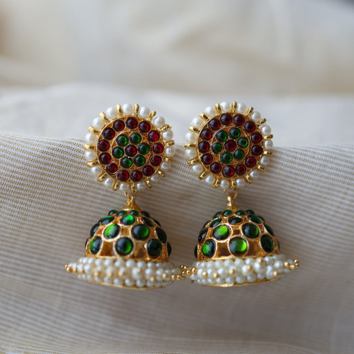 Antique gold ruby green stone jumka earrings AJ614