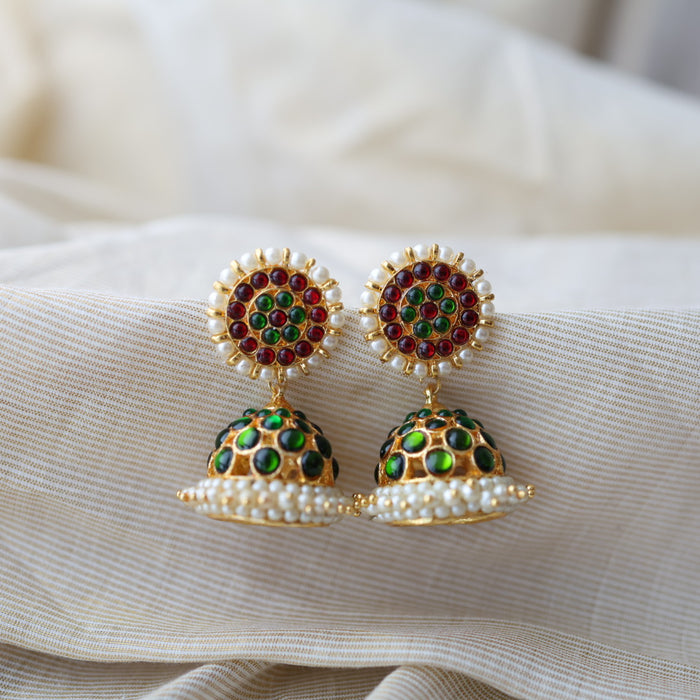 Antique gold ruby green stone jumka earrings AJ614