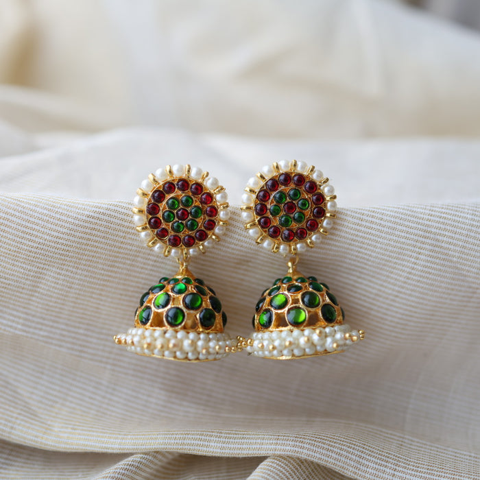 Antique gold ruby green stone jumka earrings AJ614
