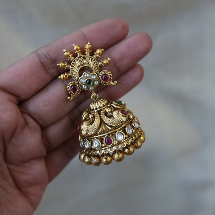 Antique gold big size jumka earrings AJJ6211