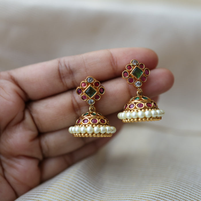 Antique gold ruby white stone jumka earrings AJ2565