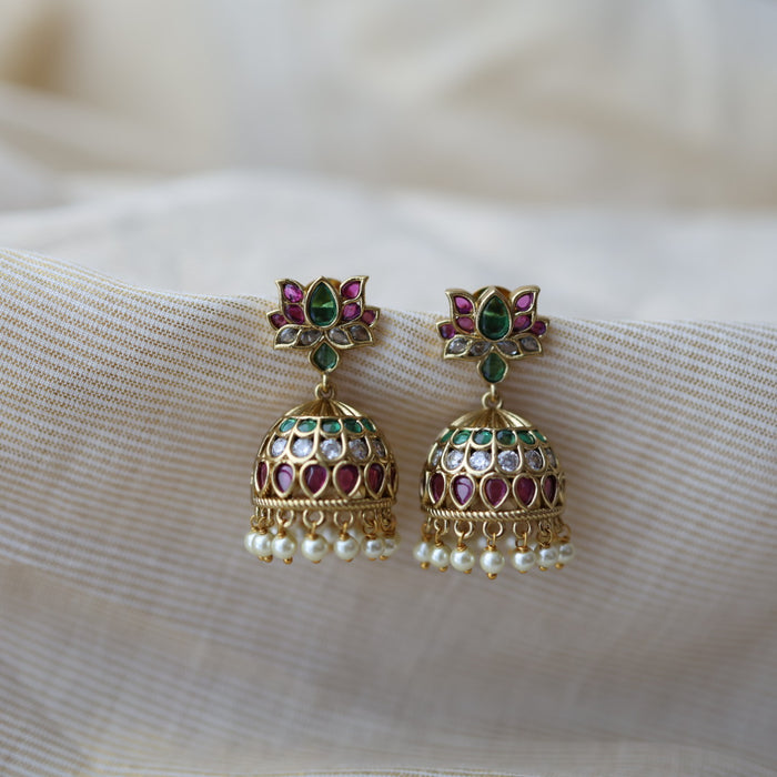 Antique gold ruby white stone jumka earrings AJ355
