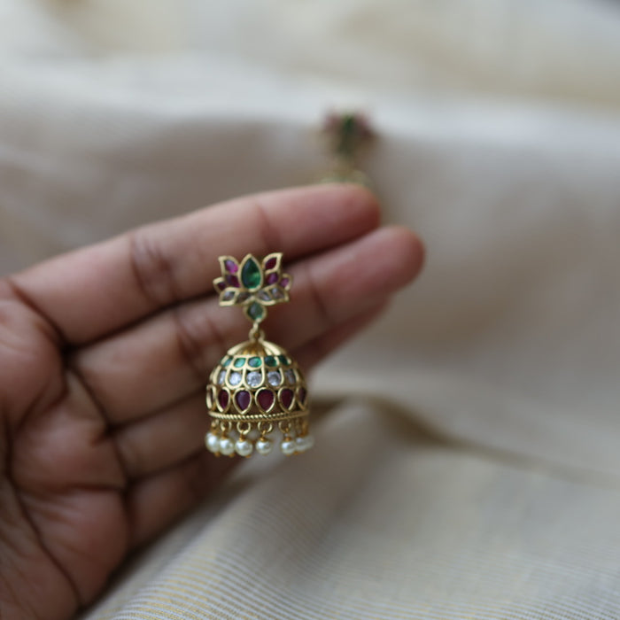 Antique gold ruby white stone jumka earrings AJ355