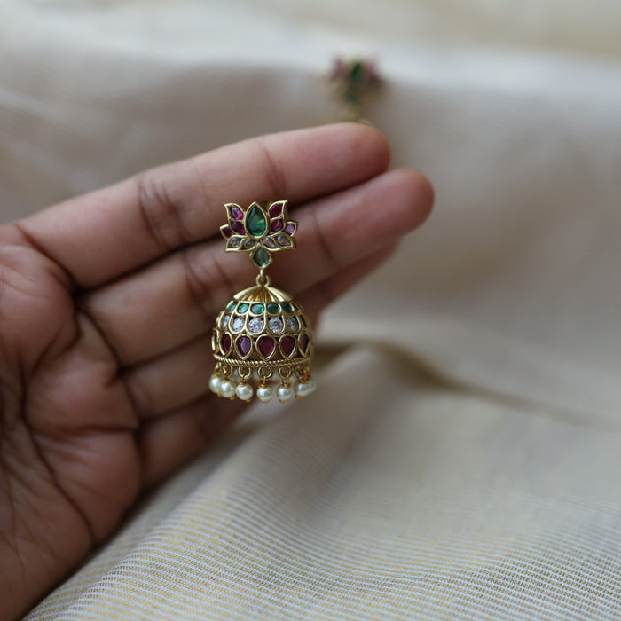 Antique gold ruby white stone jumka earrings AJ355