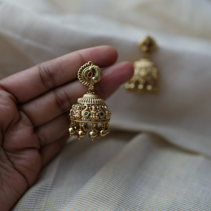 Antique gold stone jumka earrings AJ678