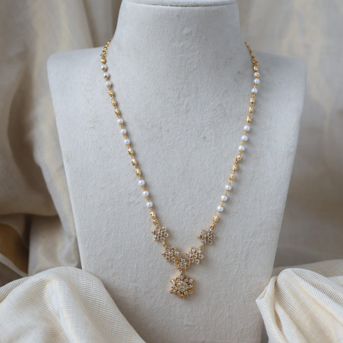 Heritage gold plated simple pearl short necklace H334